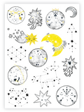 Ducky Street Moon With Stars Temporary Tattoos