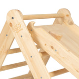 Wooden climbing triangle with slide climbing board 